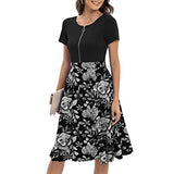 Summer Dress For Women Casual Vintage Flower Print Zipper Dresses Flared Midi Party Dress With Pockets Sundresses | Original Brand