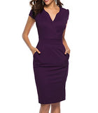 Purple Women's Business Retro Cocktail Pencil Wear to Work Office Casual Dress - CEASIKERY | Women's Work Dresses