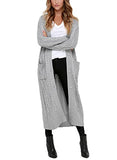 Womens Cable Knit Long Cardigan with Side Pockets Warm Coat Pullover Sweater | Women's Cardigan