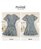 Dot V Neck Mini Dresses For Women Summer Casual Loose Ruffle Short Dresses