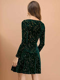 Women's Velvet Square Neck Long Sleeve Vintage Mini Star Dress