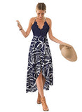 Women's Deep V Neck Sleeveless Summer Asymmetrical Floral Maxi Dress