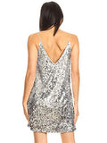 Women's Sexy V Neck Sleeveless Sequin Glitter Bodycon Stretchy Mini Party Dress