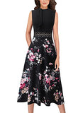 Black And Multi Floral Printtie Neck Womens Elegant Front Zipper Slim Work Business Office Party Cocktail A-line Dress Vfshow