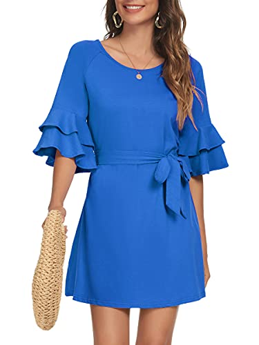 Women's Bell Sleeve Short Beach Tie Waist Shift Dress