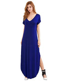 Women's V Neck Side Pockets Split Hem Beach Long Maxi Dress