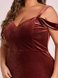 Women's Plus Size A-Line V-Neck Velvet Evening Formal Dress - Sara Clothes