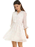 Women's 3/4 Ruffled Sleeve Floral Chiffon Flowy Tie Neck Dress | Original Brand