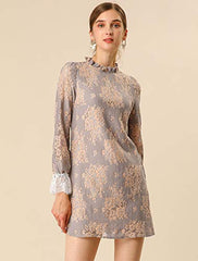 Women's Ruffle Crew Neck Formal Mini Floral Lace Dress