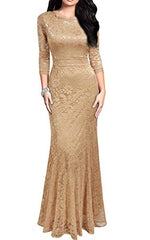 Gold Women's Retro Lace Vintage Formal Bridesmaid Wedding Long Dress - REPHYLLIS | Women's Formal Dresses