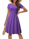 Dark Purple Spring/Summer Casual Women Short Sleeve Round Neck A Line Fit and Flare Midi Skater Dress - HUHOT | Women's Casual Dresses