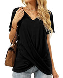 Womens Summer Tops Short Sleeve V Neck Twist Front Loose Fit Dolman Tops | Original Brand | Women's Tops and Blouses