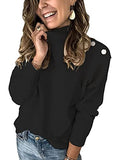 Winter Women's Long Sleeves Knit Sweater Turtleneck Striped Print Loose Pullover Tops Deco with Metal Button | Women's Sweaters
