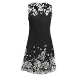 Casual Dress for Women Summer Sleeveless Crewneck Flowy Dresses Ladies Hollow-Out Floral Printing A-Line Mini Dress | Original Brand