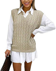 Women's Ladies Cable Knit Sleeveless Vest Knitted Jumper Tank Top Winter Sweater | Women's Cardigan