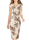 Beige Lace Plus Pink Yellow Floral Print Womens Front Zipper Slim Work Office Business Cocktail Party Pencil Dress Vfshow | Women's Work Dresses