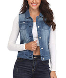 MISS MOLY Women's Crop Distressed Ripped Jean Vests Classic Sleeveless Jean Vest Jackets With Flap Pockets