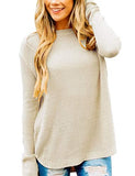 Women's Long Sleeve Oversized Crew Neck Solid Color Knit Pullover Sweater Tops