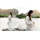 Women Photography Lace Dress, White See-through Maxi Dress With Long Sleeve V-neck Split Front Lace | Women's Casual Dresses