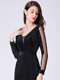 Women Cold Shoulder V Neck Long Formal Evening Dress with Glitter  - Sara Clothes