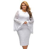 Sexy All White Plus Size Dress For Women Bell Sleeves Lace Dress Party Dress | Women's Casual Dresses
