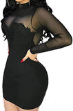 Womens Sexy Long Sleeve Mesh See Through Bodycon Party Club Mini Dress Clubwear