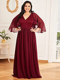 Plus Size Elegant V Neck Pleated A Line Chiffon Mother of Bride Dress - Sara Clothes