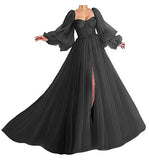 Women's Puffy Sleeve Prom Dress Ball Gown Tulle Sweetheart Wedding Formal Evening Gowns with Split