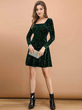 Women's Velvet Square Neck Long Sleeve Vintage Mini Star Dress