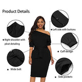 Elegant Womens Wear to Work Casual one Shoulder Belted Pencil Dress with Pockets | Women's Work Dresses