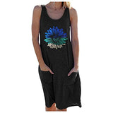 Ladies Casual Chrysanthemum Print Sleeveless Dress Round Neck Pocket Dress Bodycon Dress Office Wear for Casual Club Cocktail Evening Gowns Work UK Size 8-26 | Women's Work Dresses