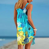 Summer Dresses for Women 2022 Floral Printed Tank Sleeveless Dress Hollow Out V-Neck Loose Beach Short Trendy Dress | Original Brand
