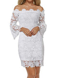 Auxo Women Off Shoulder Pencil Dress Vintage Floral Lace Long Sleeve Mini Dress Cocktail Party Swing Dress