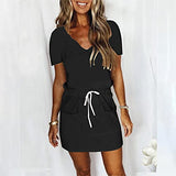 Summer Dresses for Women, Ladies Summer Fashion Casual V-Neck Short Sleeve Bandage Solid Loose Dress Party UK Size | Women's Work Dresses