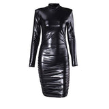 Womens Bodycon Long Sleeve Dresses Glitter Sexy Ruched Mini Dress with Shoulder Pads Party Club Night Outfit