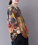 Pink Multi Women Long Sleeve Jumpers Knitted Graphic Sweater Crew Neck Loose Pullover Sweater Tops - Yesno | Women's Jumpers