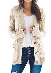 Women's Long Sleeve Open Front Knitted Cardigan Sweater Button Down Chunky Outwear Coat