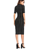 Women's Short Sleeve Gingham Bodycon Business Pencil Dress | Women's Work Dresses