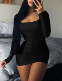 Women's Sexy Bodycon Ruched Mini Club Dress Long Sleeve Basic Casual Dresses