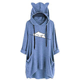 Women Sweatshirt Long Sleeve Pullover Hoodies Tops with Cat Ear & Pockets Graphic Printed Oversized Tunics Blouse | Women's Casual Dresses