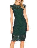 A Dark Green Women's Sleeveless Lace Floral Elegant Cocktail Dress Crew Neck Knee Length for Party - MEROKEETY | Women's Cocktail Dresses