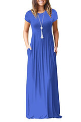 Royal Blue Casual Short/Long Sleeve Maxi Dress with Pockets - HAOMEILI