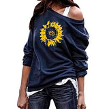 Womens Sweatshirt,  Plus Size Long Sleeve T Shirt Women Sun Flower Print Off-The-Shoulder Casual Hoodie for Ladies | Original Brand