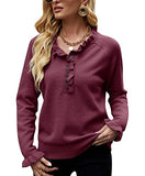 Women's Long Sleeve Sweaters Crewneck Striped Button Down Casual Knit Pullover Tops Jumper