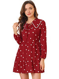 Women's Valentine's Day Heart Pattern Doll Collar Lace Decor Long Sleeve Dress | Original Brand