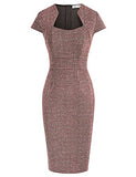 GRACE KARIN Women Vintage Tweed Plaid Dress Cap Sleeve Defined Waist Retro Bodycon Pencil Dress