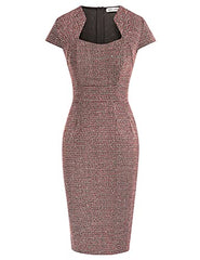 GRACE KARIN Women Vintage Tweed Plaid Dress Cap Sleeve Defined Waist Retro Bodycon Pencil Dress | Women's Cocktail Dresses