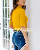 LIYOHON Womens Tops Dressy Casual Fall Cute Tops Mock Turtleneck Business White T Shirts Yellow-M | Women's Casual Dresses