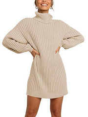 MILLCHIC Women Turtleneck Long Lantern Sleeve Sweater Dress Winter Casual Loose Knit Oversized Pullover Dresses