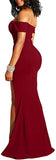 Darkgreen Women's Off Shoulder High Split Long Formal Party Dress Evening Gown - Ymduch | Women's Formal Dresses